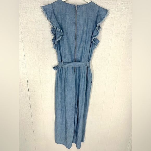 Vince Camuto embroidered denim jumpsuit flutter sleeve size M - Picture 8 of 16